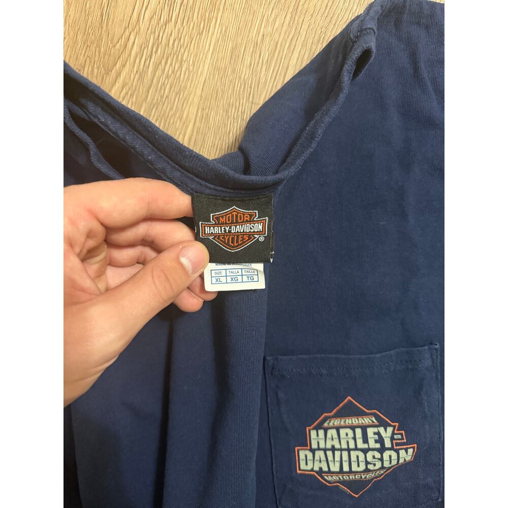 Harley Davidson Capitol Lansing MI Pocket T Shirt Mens XL Blue Motorcycle Biker - Picture 3 of 5